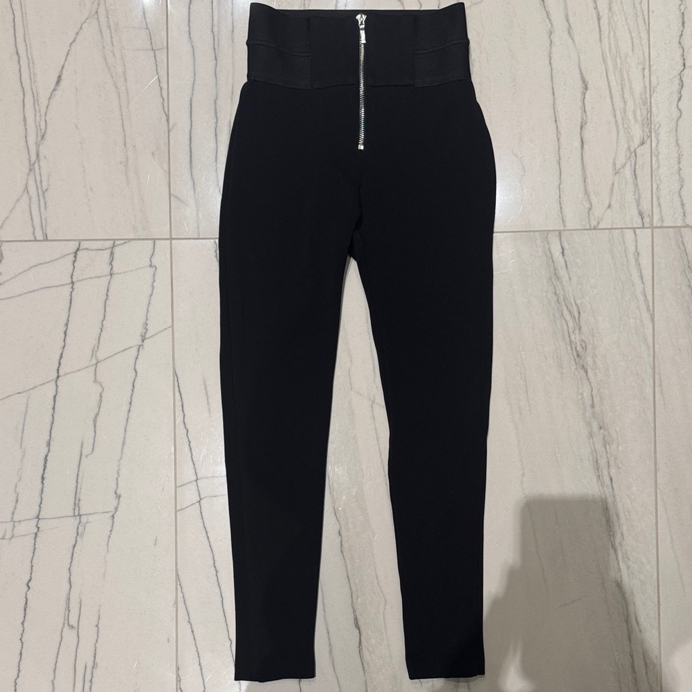Bebe- Black High- Waisted Pants with Silver Zipper (Brand New) - US 2